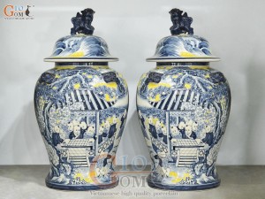 Đôi chóe men tràm cổ vẽ Bách Nhi Bách Phúc điểm màu, 50L