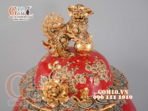 Đôi chóe Công Đào đắp nổi vẽ vàng 24k, nền đỏ - 20L