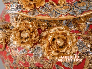 Đôi chóe Công Đào đắp nổi vẽ vàng 24k, nền đỏ - 20L