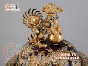 Đôi chóe Công Đào đắp nổi vẽ vàng 24k, nền nâu - 20L