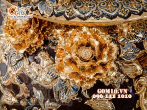 Đôi chóe Công Đào đắp nổi vẽ vàng 24k, nền nâu - 20L