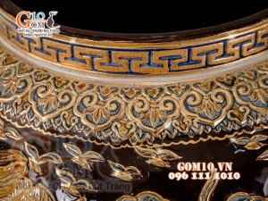 Đôi chóe Công Đào đắp nổi vẽ vàng 24k, nền nâu - 20L