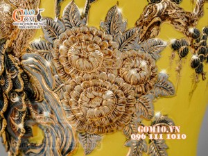 Đôi chóe Công Đào đắp nổi vẽ vàng 24k, nền vàng - 20L