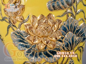 Đôi chóe Công Đào đắp nổi vẽ vàng 24k, nền vàng - 20L