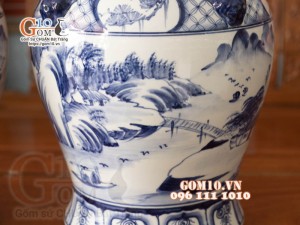 Đôi chóe men bóng họa tiết cảnh làng quê 20L