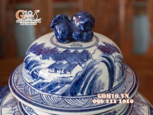 Đôi chóe men bóng họa tiết cảnh làng quê 20L