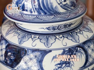 Đôi chóe men bóng họa tiết cảnh làng quê 20L