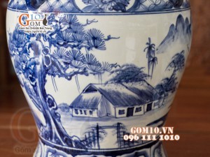 Đôi chóe men bóng họa tiết cảnh làng quê 20L