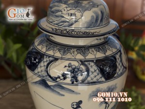 Đôi chóe men bóng vẽ cảnh Lã Vọng Câu Cá 15L