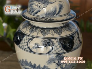 Đôi chóe men bóng vẽ cảnh làng quê 15L