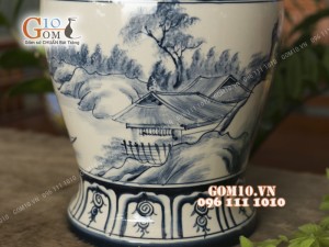 Đôi chóe men bóng vẽ cảnh làng quê 15L