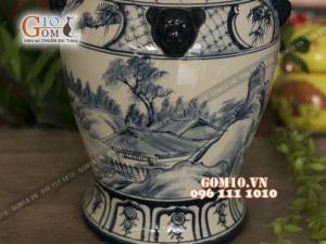 Đôi chóe men bóng vẽ cảnh làng quê 15L