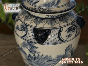 Đôi chóe men bóng vẽ cảnh làng quê 15L