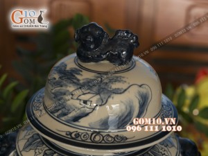 Đôi chóe men bóng vẽ cảnh làng quê 15L