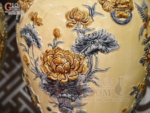 Đôi chóe men hoàng tộc đắp nổi Công Đào Tài Lộc, 50L