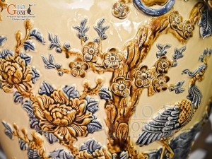 Đôi chóe men hoàng tộc đắp nổi Công Đào Tài Lộc, 50L