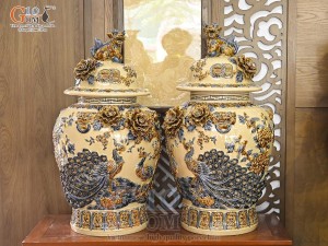 Đôi chóe men hoàng tộc đắp nổi Công Đào Tài Lộc, 50L