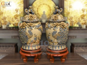 Đôi chóe men hoàng tộc đắp nổi Công Đào kênh đuôi, 25L