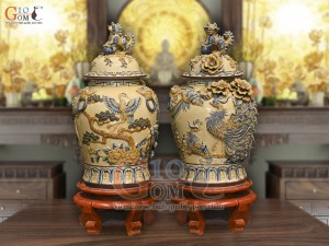 Đôi chóe men hoàng tộc đắp nổi Công Đào kênh đuôi, 25L