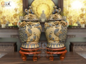 Đôi chóe men hoàng tộc đắp nổi Công Đào kênh đuôi, 40L