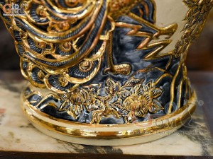 Đôi chóe men hoàng tộc đắp nổi Công Đào Phú Quý vẽ vàng 24k, 30L