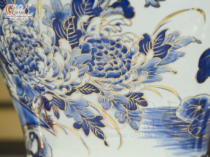 Đôi choé men lam cổ cảnh Trĩ Đào Phú Quý vẽ vàng 24k, 40L