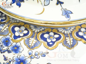 Đôi choé men lam cổ cảnh Trĩ Đào Phú Quý vẽ vàng 24k, 40L