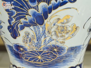 Đôi choé men lam cổ cảnh Trĩ Đào Phú Quý vẽ vàng 24k, 40L