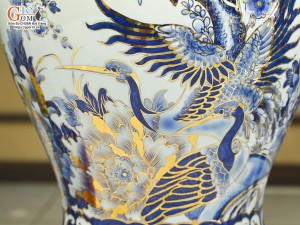 Đôi choé men lam cổ cảnh Trĩ Đào Phú Quý vẽ vàng 24k, 40L