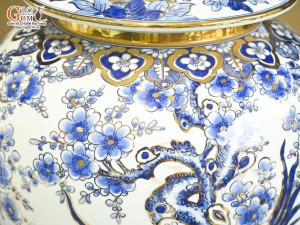 Đôi choé men lam cổ cảnh Trĩ Đào Phú Quý vẽ vàng 24k, 40L