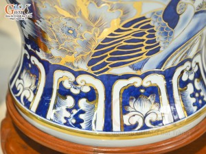 Đôi choé men lam cổ cảnh Trĩ Đào Phú Quý vẽ vàng 24k, 40L