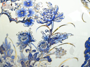 Đôi choé men lam cổ cảnh Trĩ Đào Phú Quý vẽ vàng 24k, 40L