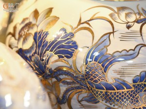 Đôi chóe men lam cổ vẽ Chép Sen vẽ vàng 24k, 25Lít