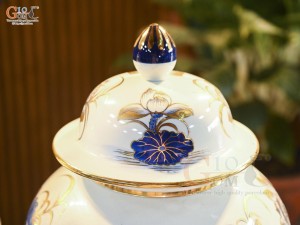 Đôi chóe men lam cổ vẽ Chép Sen vẽ vàng 24k, 25Lít
