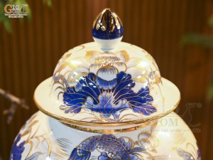 Đôi chóe men lam cổ vẽ Chép Sen vẽ vàng 24k, 25Lít