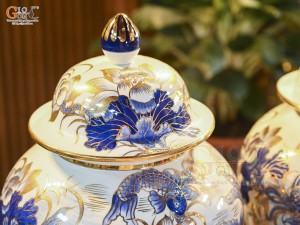 Đôi chóe men lam cổ vẽ Chép Sen vẽ vàng 24k, 25Lít