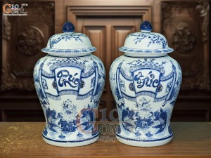 Đôi chóe men lam cổ vẽ Phúc Đức cuốn thư, 30L