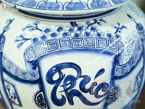 Đôi chóe men lam cổ vẽ Phúc Đức cuốn thư, 30L