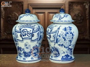 Đôi chóe men lam cổ vẽ Phúc Đức cuốn thư, 30L