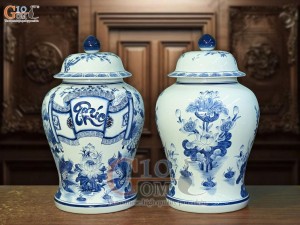 Đôi chóe men lam cổ vẽ Phúc Đức cuốn thư, 30L