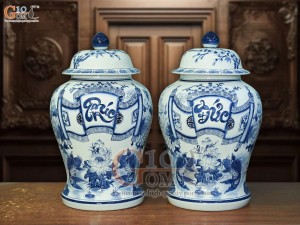 Đôi chóe men lam cổ vẽ Phúc Đức cuốn thư, 40L