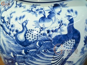 Đôi chóe men lam cổ vẽ Công Đào Tài Lộc, 30L