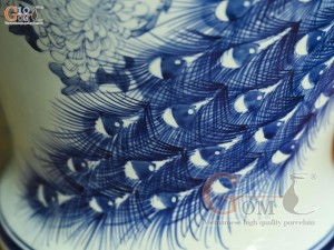 Đôi chóe men lam cổ vẽ Công Đào Tài Lộc, 30L