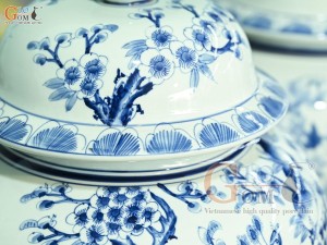 Đôi chóe men lam cổ vẽ Công Đào Tài Lộc, 30L