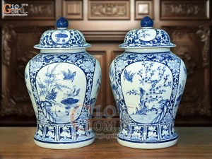 Đôi chóe men lam cổ vẽ tứ cảnh Tùng Cúc Trúc Mai nền băng, 30L