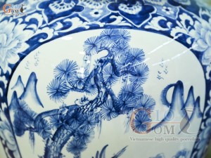 Đôi chóe men lam cổ vẽ tứ cảnh Tùng Cúc Trúc Mai nền băng, 30L