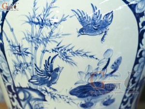 Đôi chóe men lam cổ vẽ tứ cảnh Tùng Cúc Trúc Mai nền băng, 30L