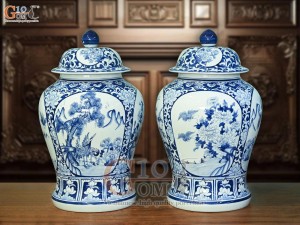 Đôi chóe men lam cổ vẽ tứ cảnh Tùng Cúc Trúc Mai nền băng, 30L