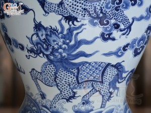 Đôi choé men lam cổ vẽ tứ linh Long Lân Quy Phụng, 25 Lít