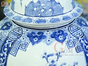 Đôi chóe men lam vẽ tứ cảnh Tùng Cúc Trúc Mai, 30L